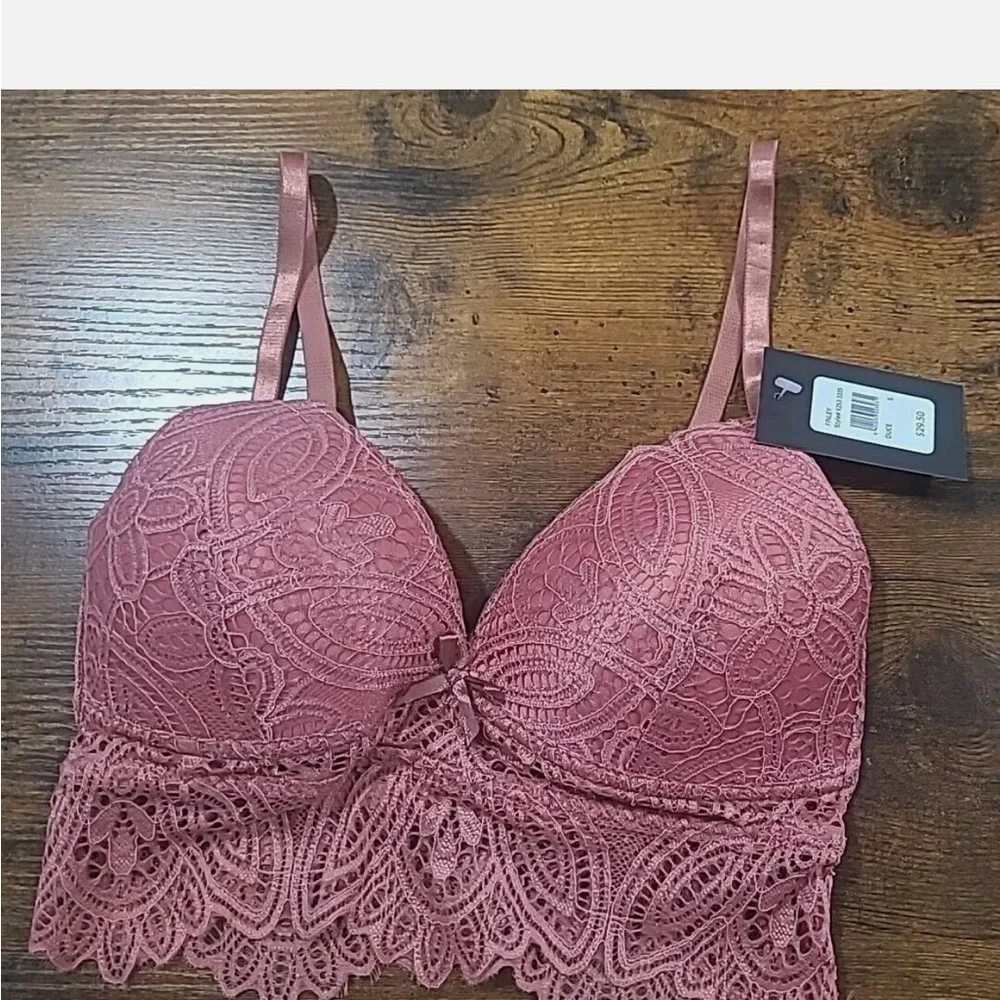 NWT Fredricks of Hollywood pink/dusty rose floral Finley lace bralette - Picture 2 of 10